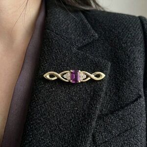 Vintage Goldtone Infinity Purple and White Crystal Pin Brooch